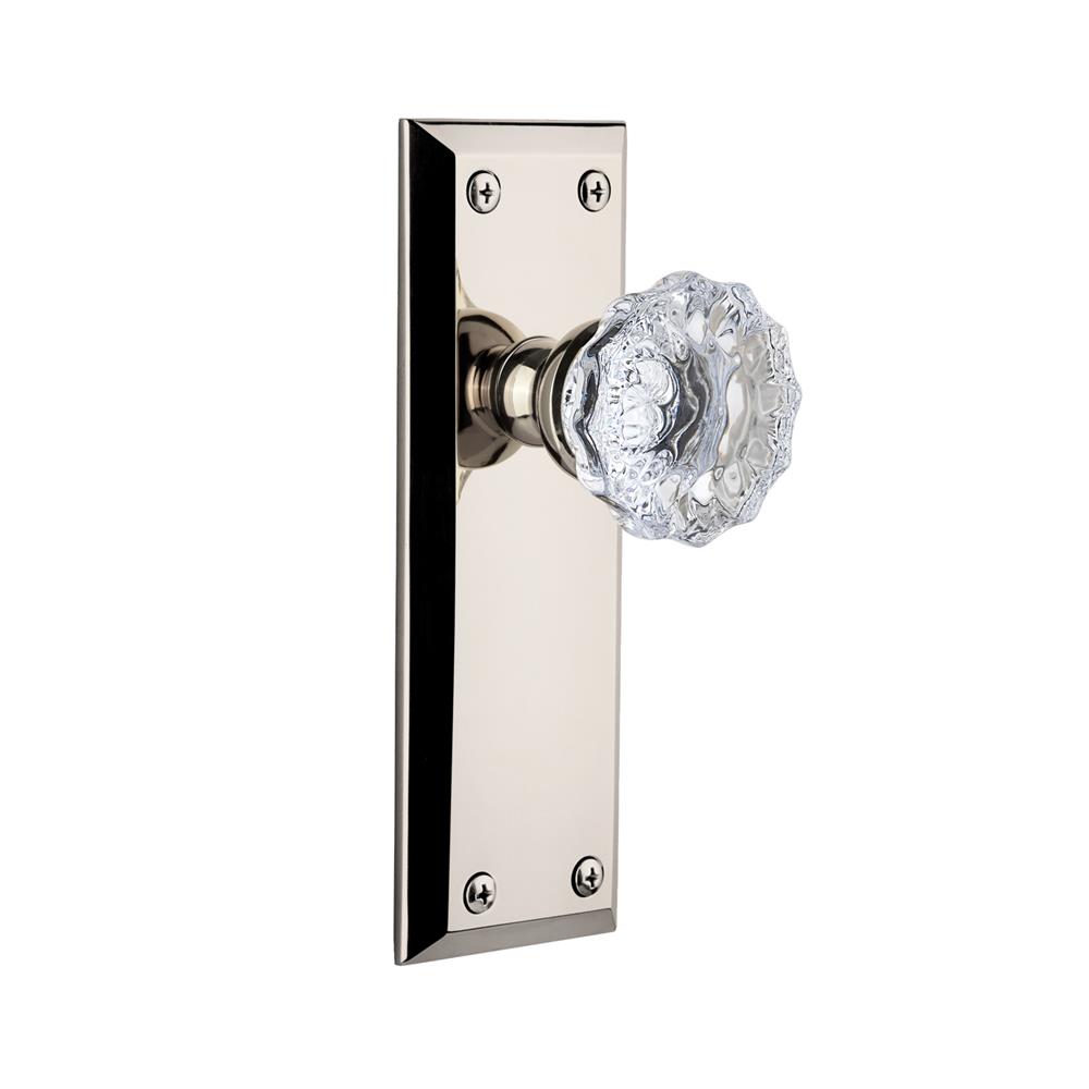 Grandeur by Nostalgic Warehouse FAVFON Complete Passage Set Without Keyhole - Fifth Avenue Plate with Fontainebleau Knob in Polished Nickel